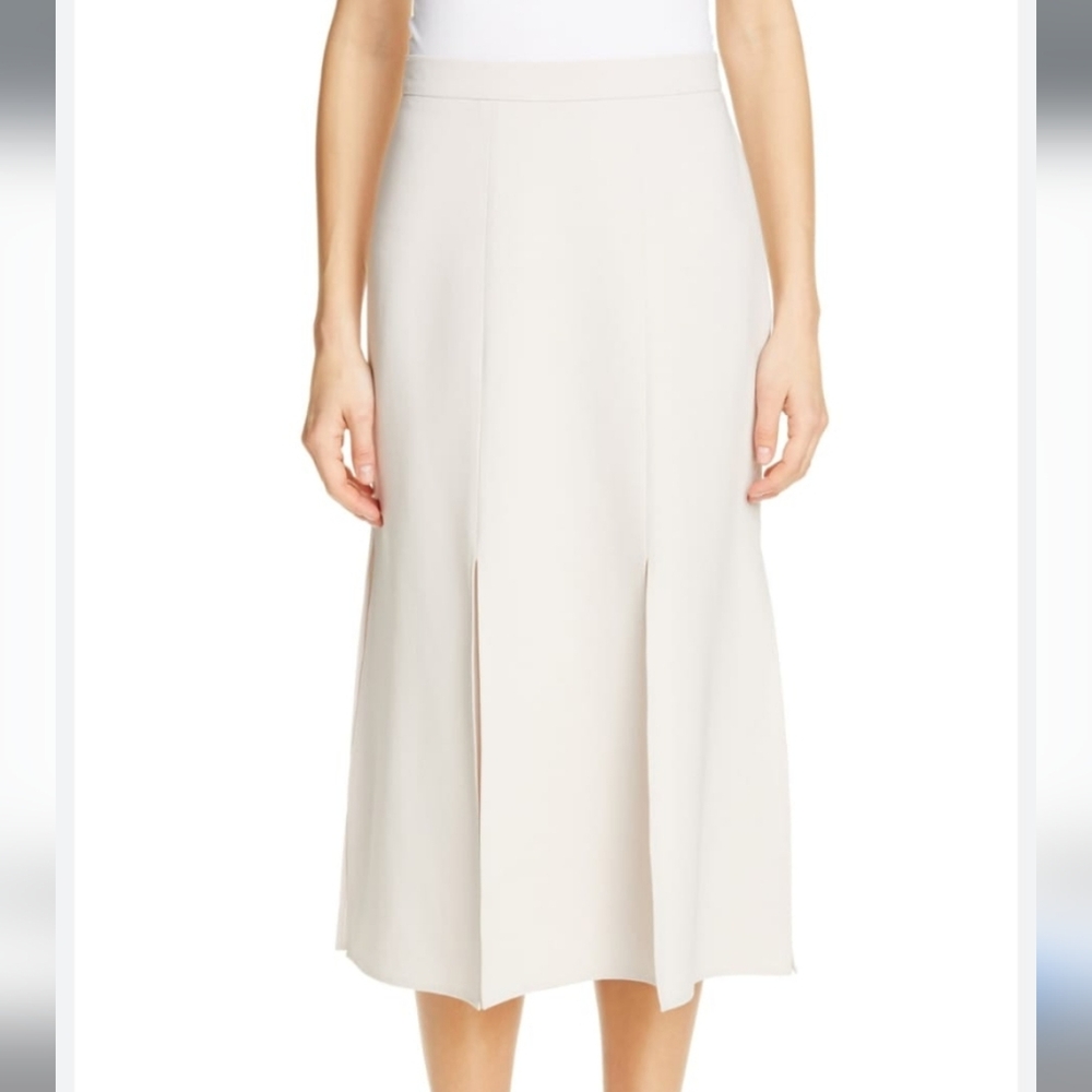 MaxMara "Road" Beige Slits Stretch-Wool Blend Crepe Midi Skirt